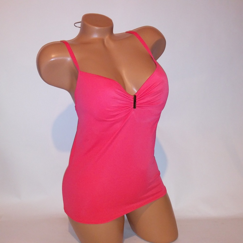 Victoria Secret Swim Tankini Top 36B Coral Orange The Heavenly Solid Push Up